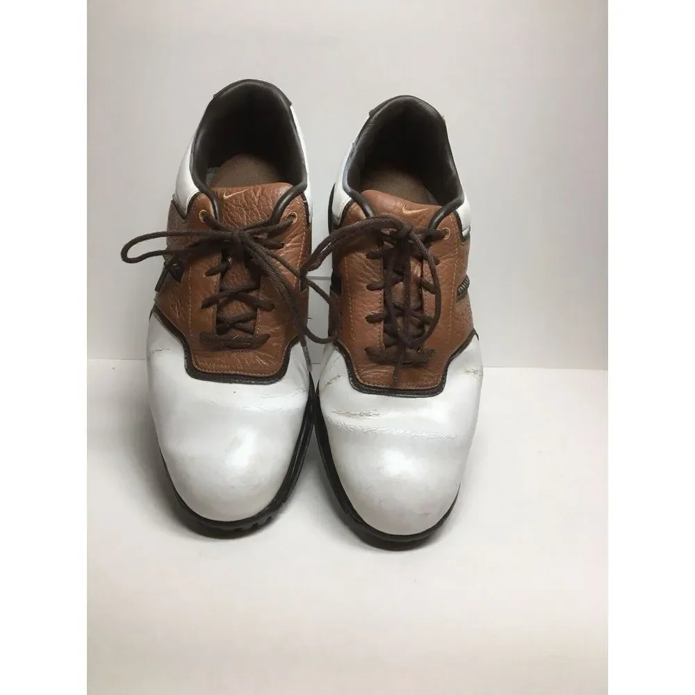 Nike Air Golf Shoes leather‎ mens Size 9.5 brown white oxford Sports Wear